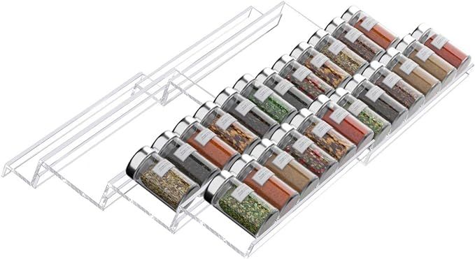 FEMELI Spice Rack Drawer Organizer for Kitchen,Adjustable Expandable Spice Rack Tray Insert 4 Tie... | Amazon (US)