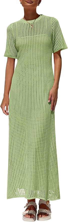 PRETTYGARDEN Womens Eyelet Cover Up Dress 2026 Summer Vacation Resort Maxi Dresses Beach Short Sl... | Amazon (US)