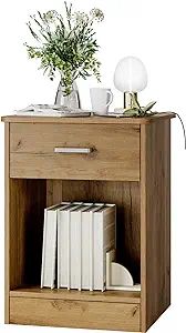 FOTOSOK Nightstand, 2-Tier Side Table with Drawer and Storage Shelf, Bedside Table End Table, Mod... | Amazon (US)