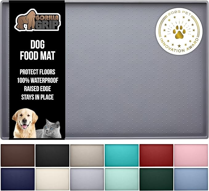 GORILLA GRIP 100% Waterproof Raised Edge BPA Free Silicone Pet Feeding Mat, Dog Cat Food Mats Con... | Amazon (US)