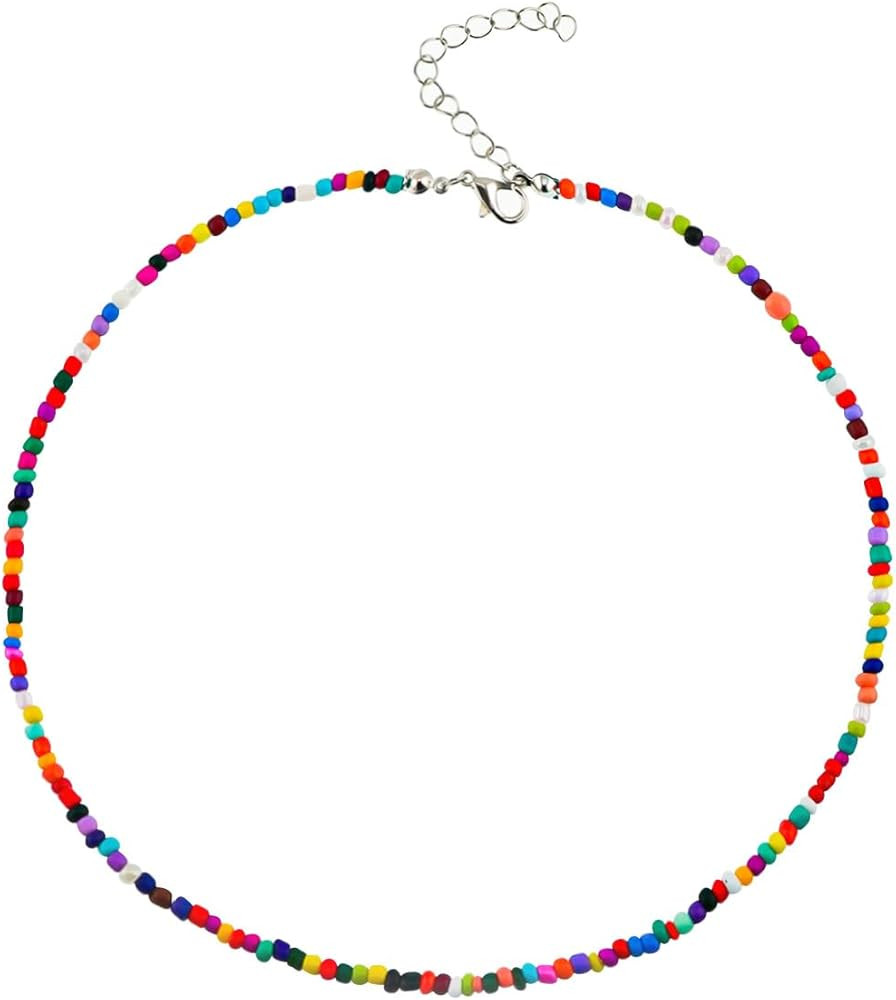 Colorful Boho Bead Choker Necklace Handmade Beaded Necklace Personalized Surfer Beach Necklaces f... | Amazon (US)