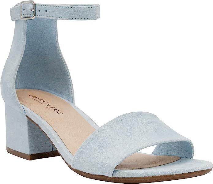 LONDON FOG Women's Nikki Low Two Piece Block Heel Dress Shoe Ladies Ankle Strap Pump Sandal | Amazon (US)