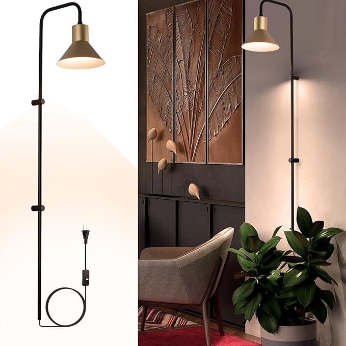 Plug in Wall Sconce with Switch, Indoor Horn Cover Wall Mounted Lamp with E26 Base, Long Wall Lig... | Amazon (US)