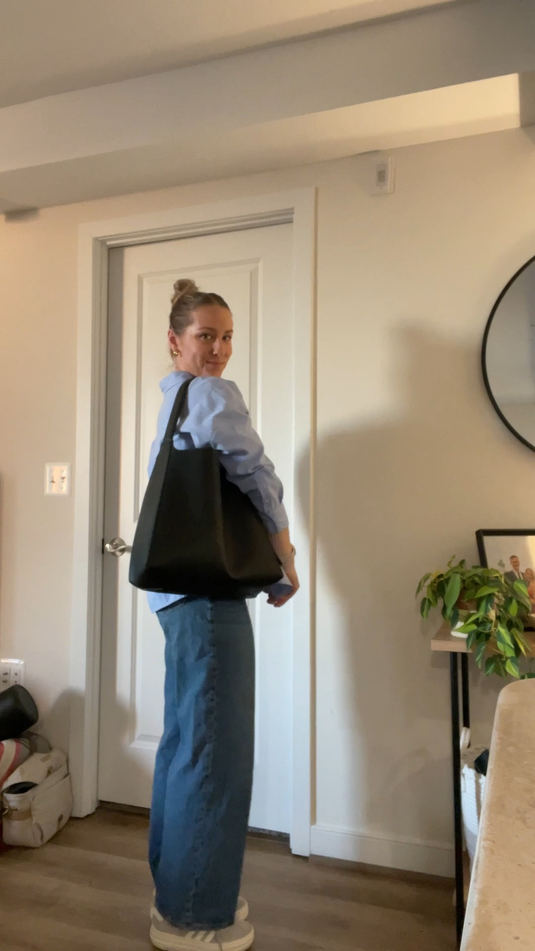 an casual outfit of the day built from spring essentials: wide leg jean, blue button up, a ribbed white tank, and sneakers! 

#LTKStyleTip #LTKSeasonal #LTKPetite
