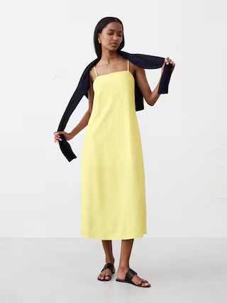 Linen-Blend Strappy Midi Dress | Banana Republic Factory