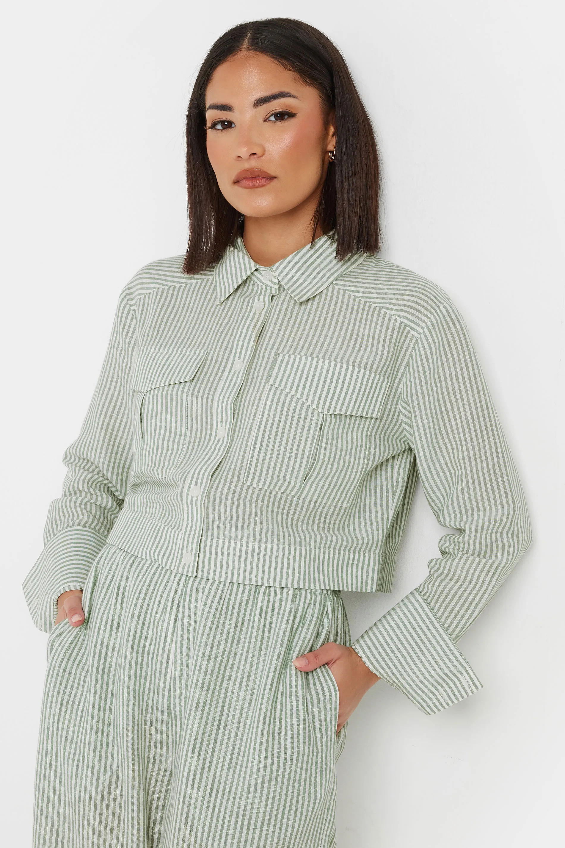 Green PixieGirl Petite Linen Stripe Shirt | Debenhams | Debenhams UK