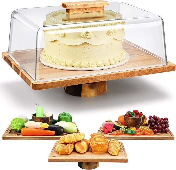 Multifunctional Rectangular Cake Stand with Acrylic Lid 6 in 1 Shatterproof 15.4 x 11.4 in Cake H... | Amazon (US)