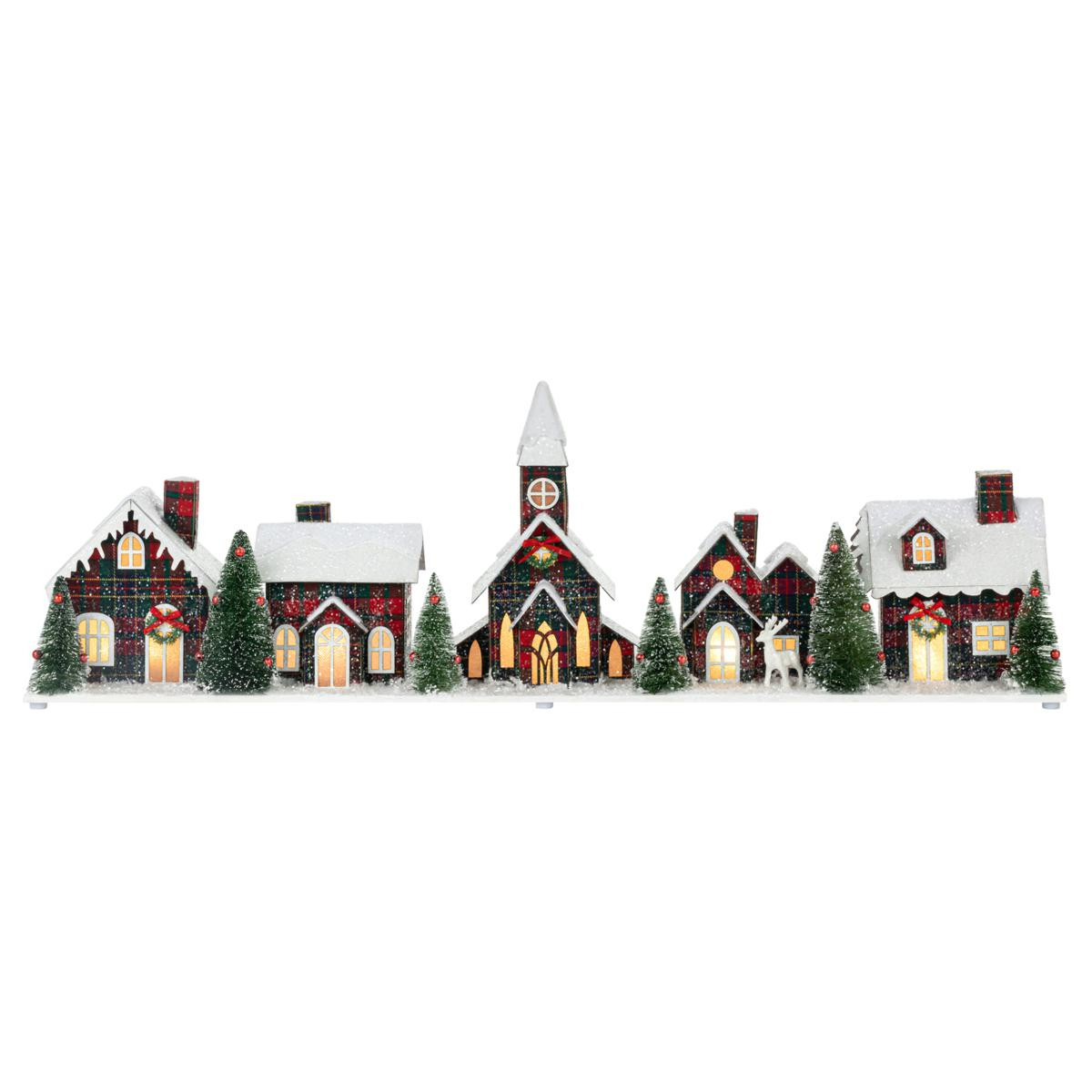 Winter Lane 24" LED Lit Plaid Village | HSN