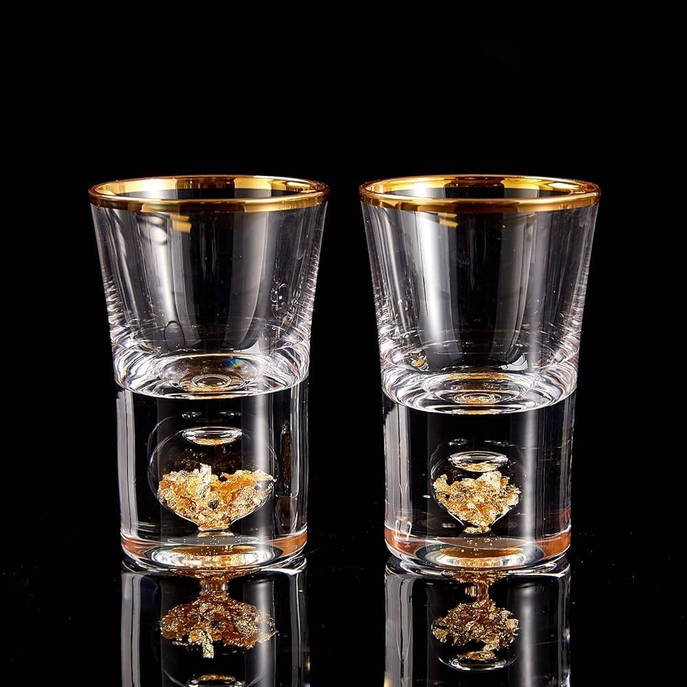 DUJUST Shot Glasses (1.5oz), Crystal Shot Glass Set Decorated with 24K Gold Leaf Flakes, Cool & C... | Amazon (US)