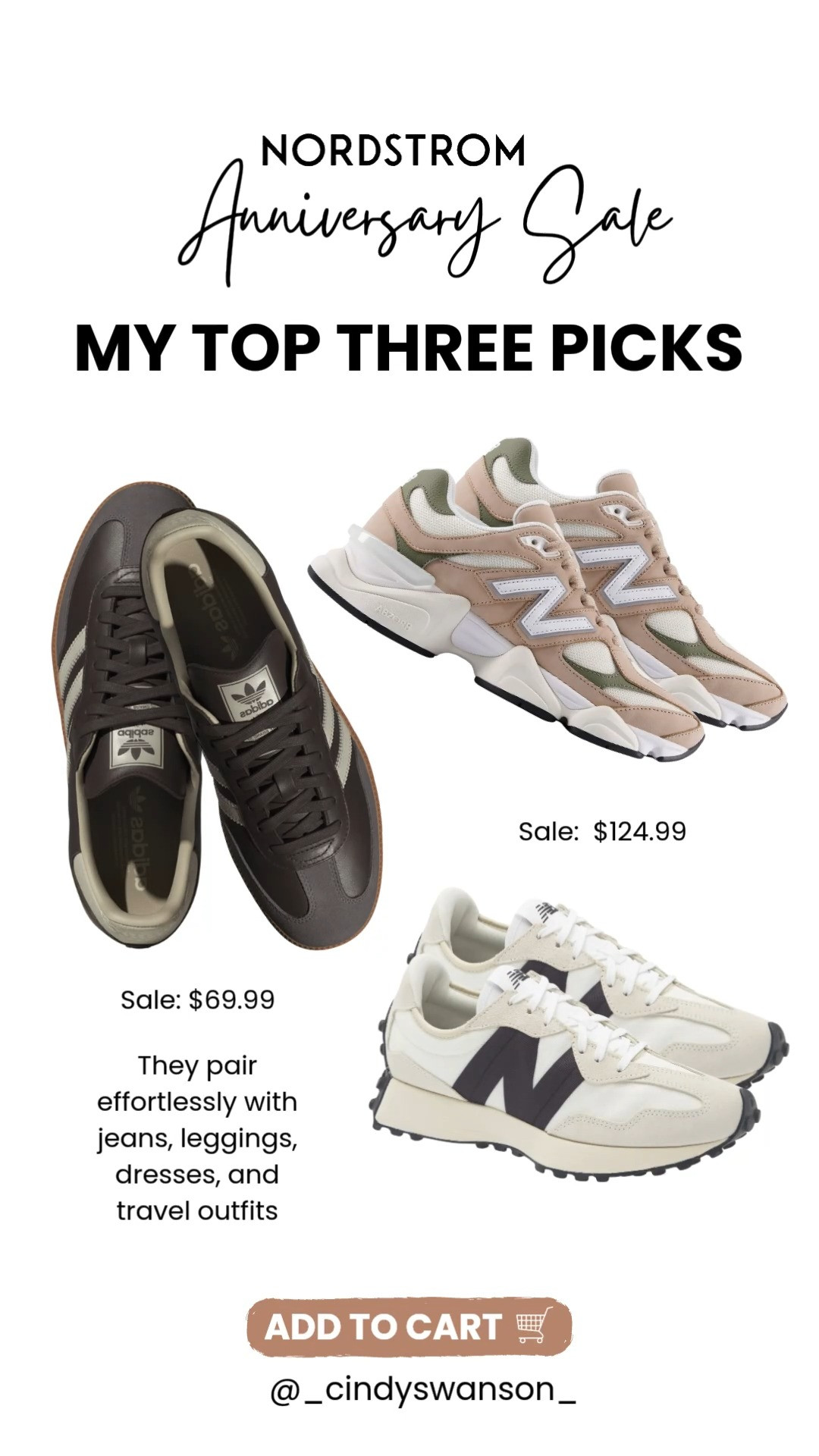 Looking for the perfect everyday sneaker? 

These are my top three picks from the Nordstrom Anniversary Sale! Whether you love classic Adidas, trendy New Balance, or a retro-inspired sneaker, these are comfortable, versatile, and easy to style with everything from jeans to dresses.

💡 LTK MADE EASY
❤️ Heart = Support my posts!
🔖 Save = Get sale & restock alerts
📋 Lists = Keep favorites organized
📲 Share = Send lists and products to a friend. Hello, Christmas List!
💬 Comment = Which pair is your favorite? :-) 

 #LTKootd #LTKOver40 #LTKSaleAlert