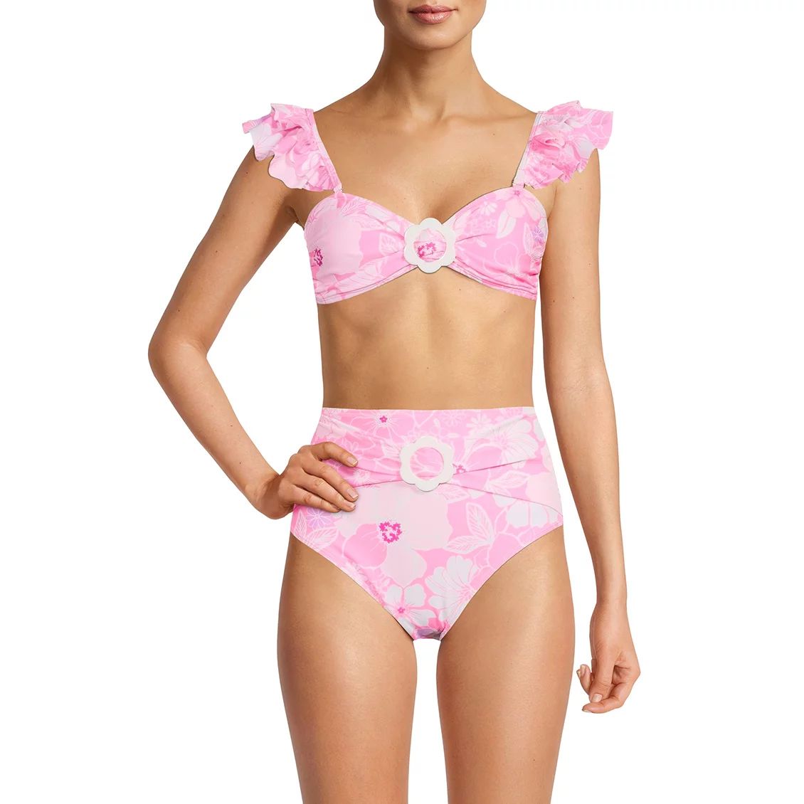 No Boundaries Junior's Ruffle Strap Bandeau Swimsuit | Walmart (US)