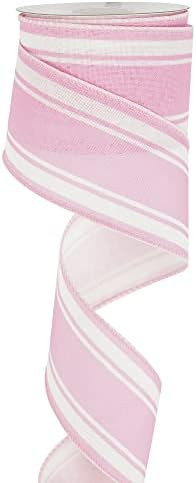 HUIHUANG Pink Stripe Burlap Wired Ribbons 2-1/2 inch Continuous 10 Yards | Pink and White Wire Ed... | Amazon (US)