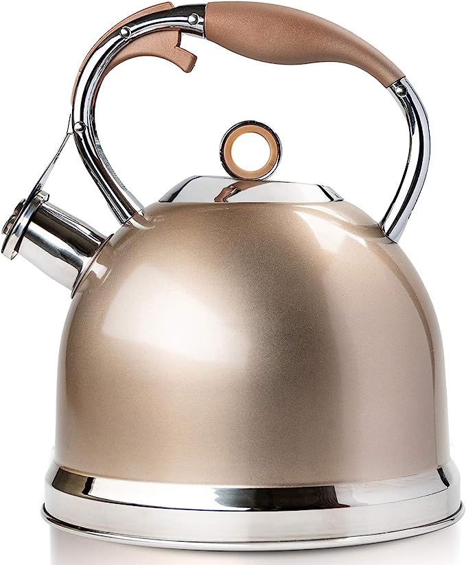 HIHUOS Stovetop Tea Kettle, 3 Liter Induction Modern Stainless Steel Whistling Teapot, One-Touch ... | Amazon (US)