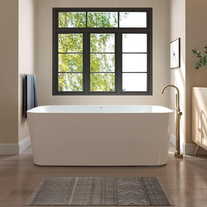 FerdY Maui 67" Acrylic Freestanding Bathtub, Contemporary Elegant Design Soaking Tub with Brushed... | Amazon (US)