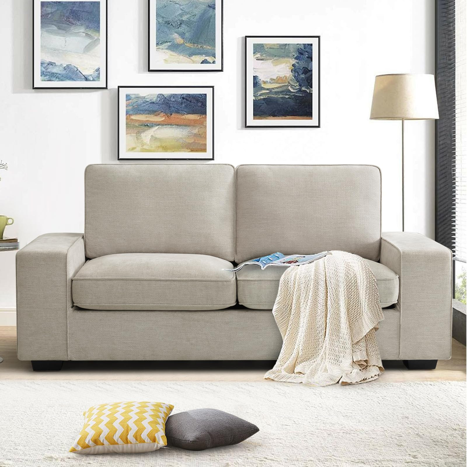 EASELAND 71" Chenille Loveseat Sofa for Living Room, Modern Deep Seat Sofa Couch with Removable Back and Seat Cushions, Comfy Sofa with Wood Legs and Armrest(Beige) | Amazon (US)