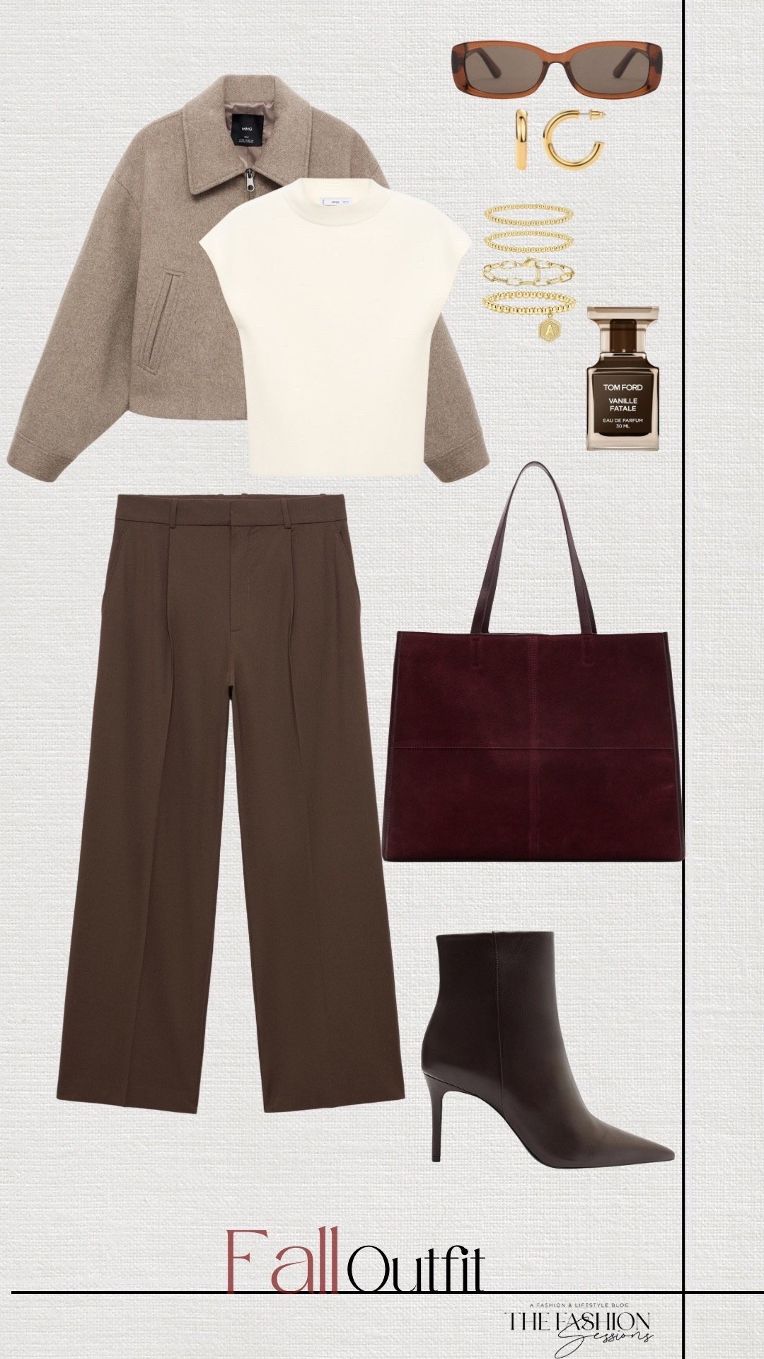 Fall Outfit | Oatmeal Sweater | Brown Pants | Sweater Top | Suede Bag | Brown Ankle Boots | Tom Ford Perfume | 