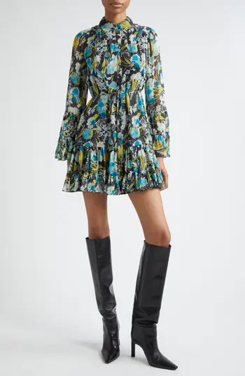 Cinq à Sept Lyra Tossed Floral Long Sleeve Minidress in Obsidian Multi at Nordstrom Rack, Size 2 | Nordstrom Rack