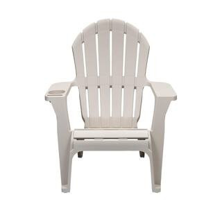 Putty Plastic Adirondack Chair with Cup and Phone Holder | The Home Depot