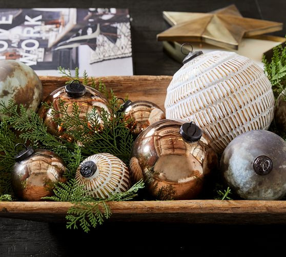 White & Gold Mercury Glass Ball Ornaments | Pottery Barn (US)