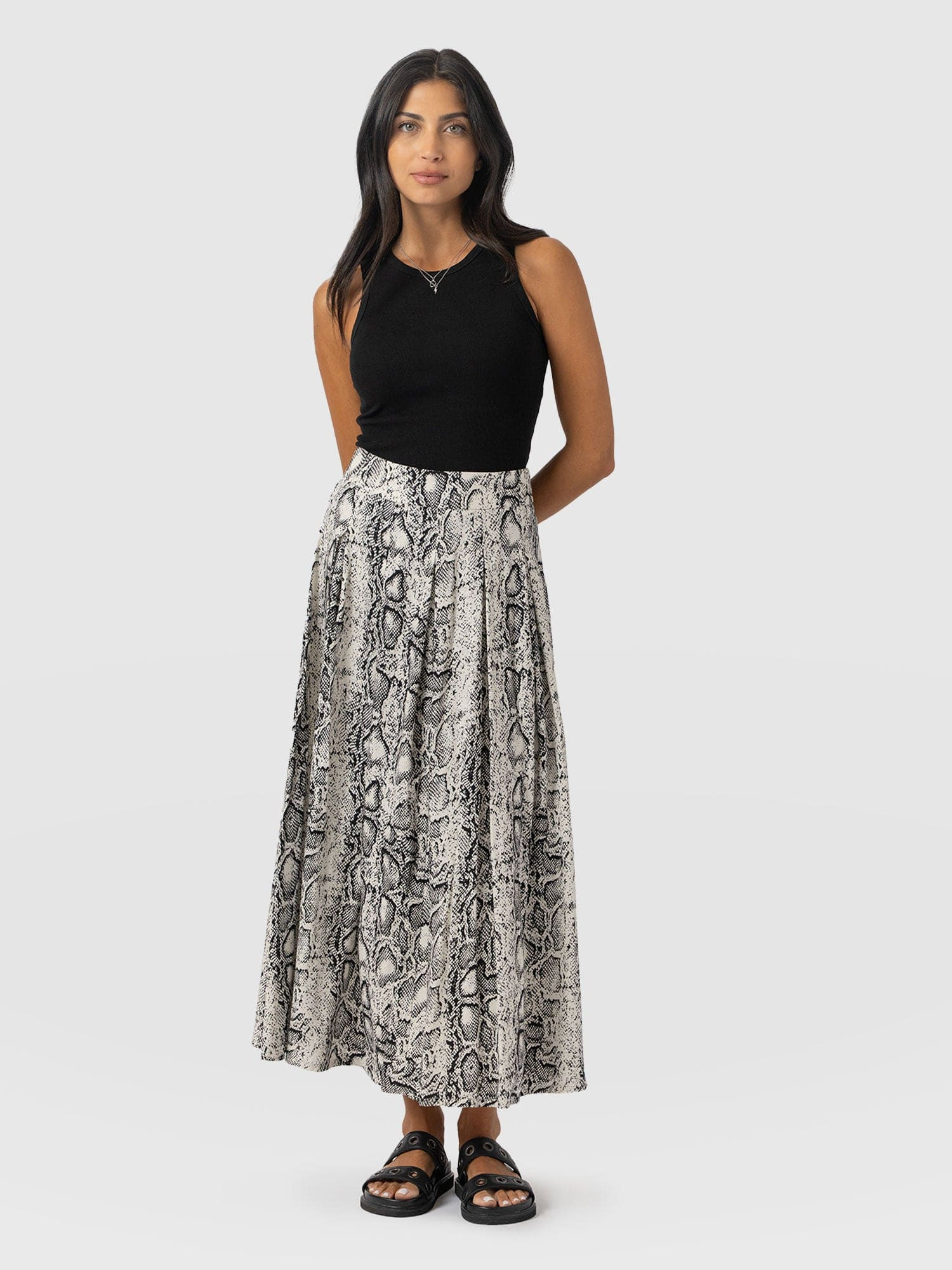 Eliza Pleated Skirt - Cream Snake | Saint + Sofia