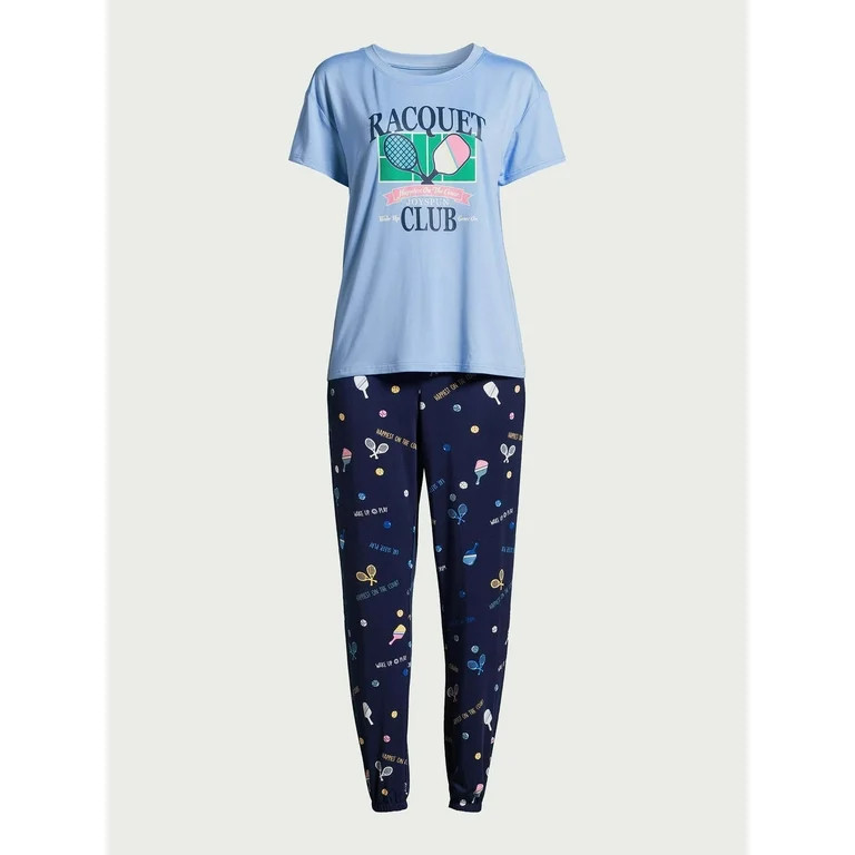 Joyspun Women's Short Sleeve T-Shirt and Jogger Pants Sleep Set, 2-Piece, Sizes S to 3X | Walmart (US)