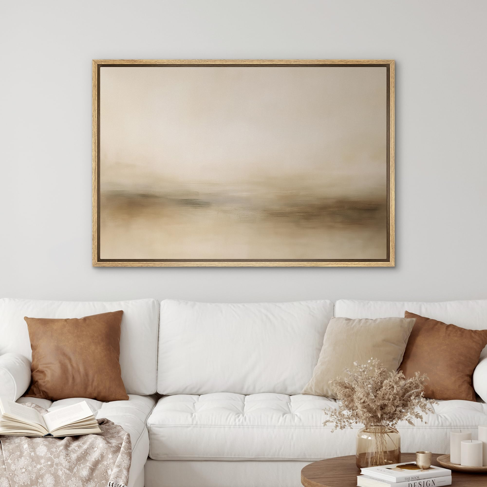 SIGNWIN Framed Canvas Print Wall Art Minimalist Neutral Abstract Landscape Soft Beige and Brown H... | Amazon (US)