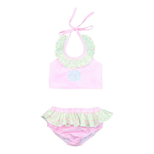 Pink Seersucker And Floral  Bikini | Cecil and Lou