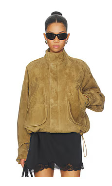 THE ATTICO Suede Bomber Jacket in Sand from Revolve.com | Revolve Clothing (Global)