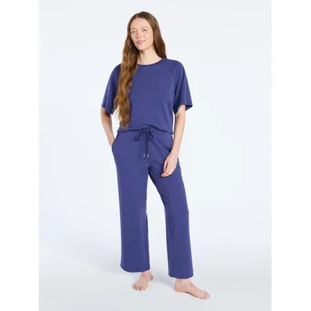 Joyspun Women's French Terry Lounge Sleep Short Sleeve Top and Capri Pants Set, 2-Piece, Sizes XS-3X | Walmart (US)