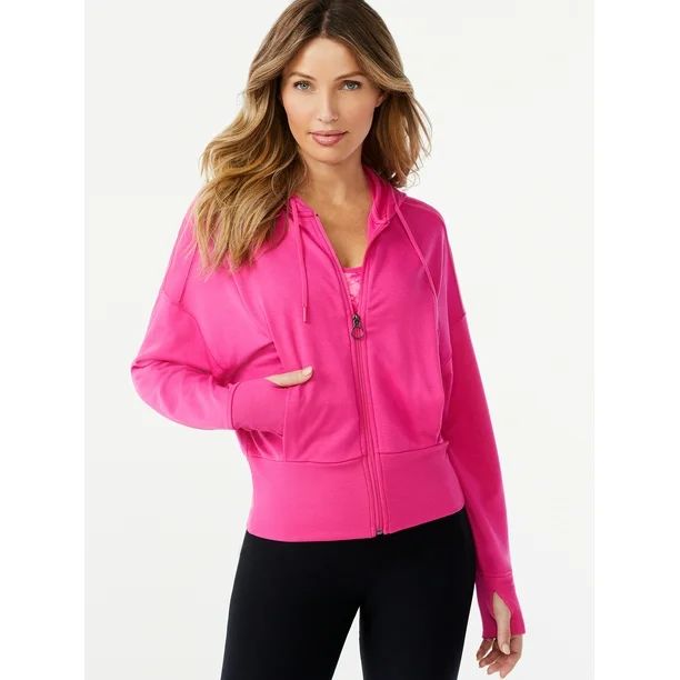 Sofia Active by Sofia Vergara Women's Ribbed Zip Fleece Hoodie - Walmart.com | Walmart (US)