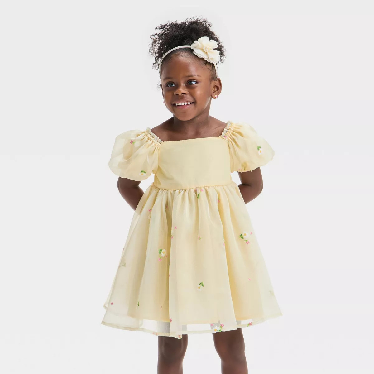 Audrey Camille Toddler Girls' Bell Sleeve Floral Tulle Dress - Yellow 4T | Target