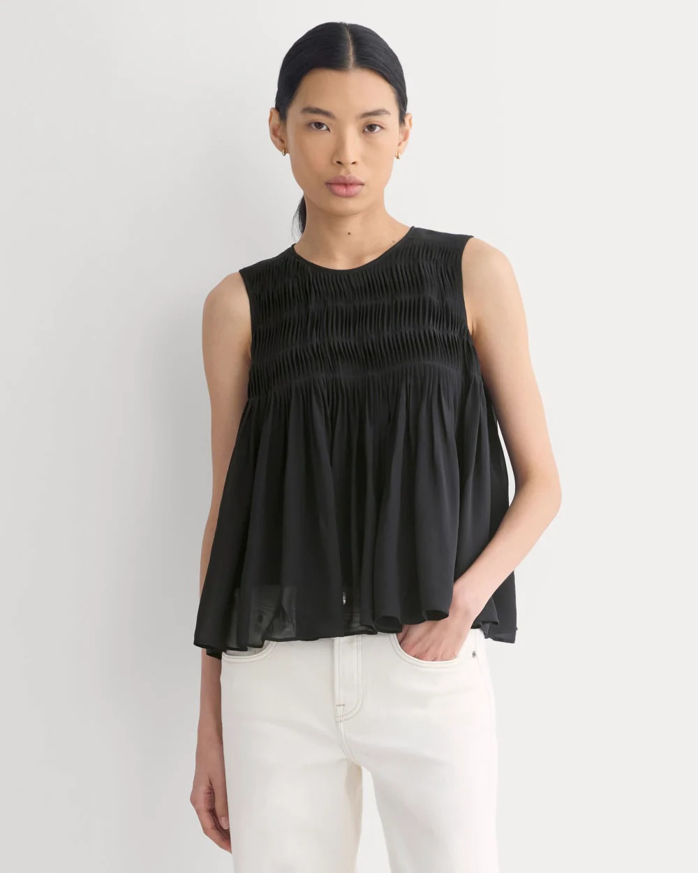Twisted Pleat Tank in Silk Georgette | Black | Everlane