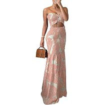 CHICME Floral Printed Vacation Dress Halter Tie Ruched Shirred Bandeau Party Dress Slim Ruffle He... | Amazon (US)