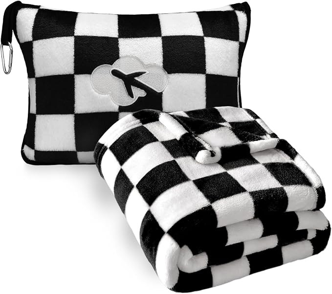 Travel Blanket and Pillow Compact, Premium Soft 2 in 1 Airplane Blanket with Soft Bag Pillowcase... | Amazon (US)