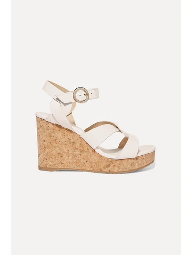 Jimmy Choo - Aleili 100 Leather Wedge Sandals - White | NET-A-PORTER (US)