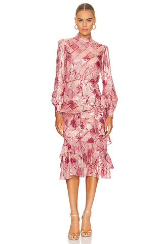 SALONI Isa Ruffle Dress in Rose Check from Revolve.com | Revolve Clothing (Global)