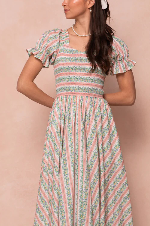 Mini Teagan Short Sleeve Dress in Floral Stripe | Ivy City Co