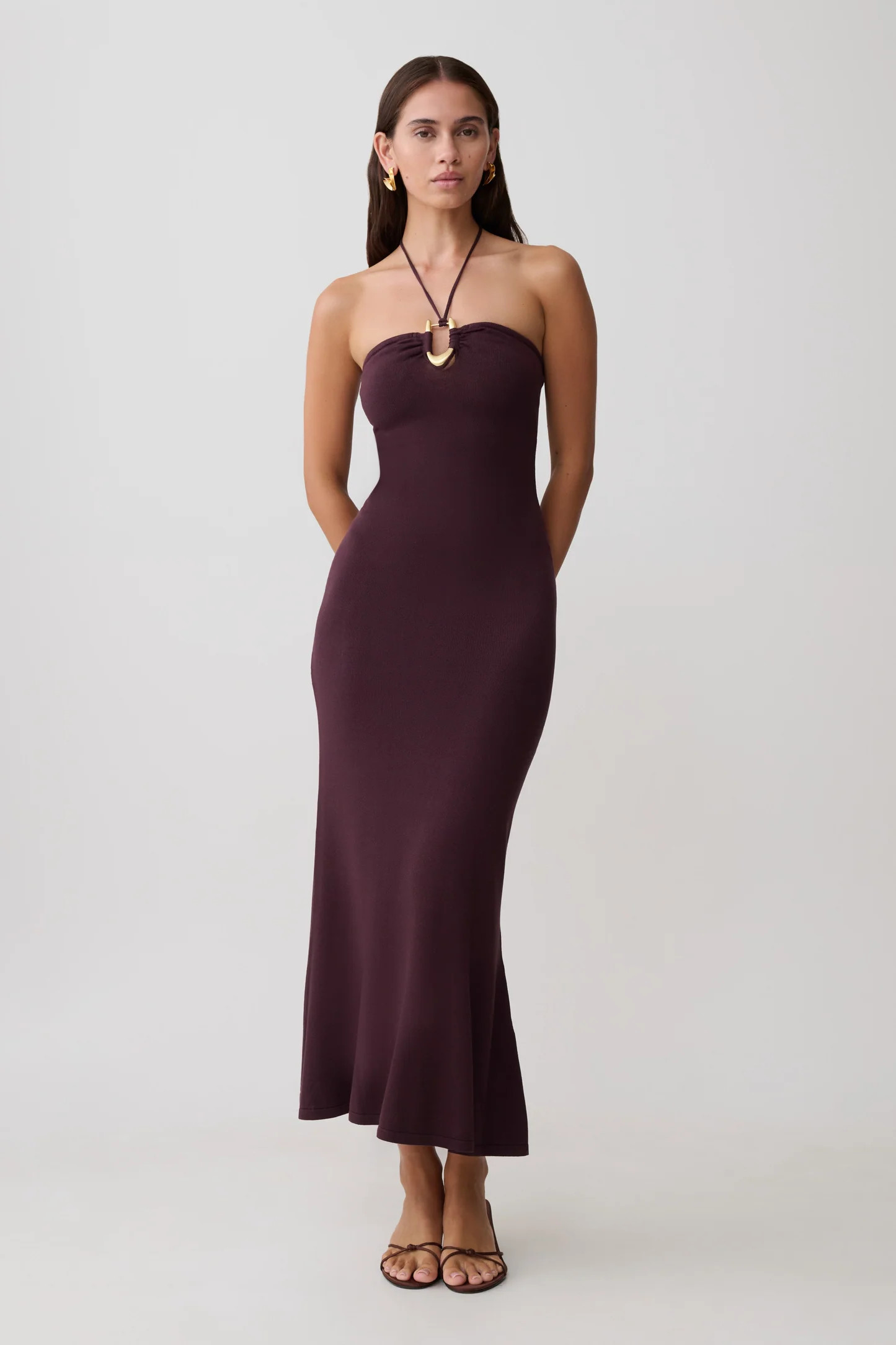 Dimitri Knit Midi Dress - Chocolate | Meshki UK