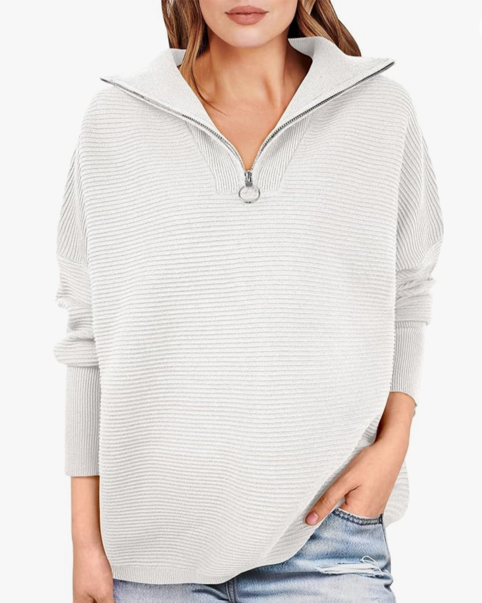 ANRABESS Women's Sweaters Quarter Zip Oversized Pullover Casual V Neck Collared Ribbed Knit Tunic 2023 Fashion Tops 

#LTKstyletip #LTKSeasonal #LTKfindsunder50