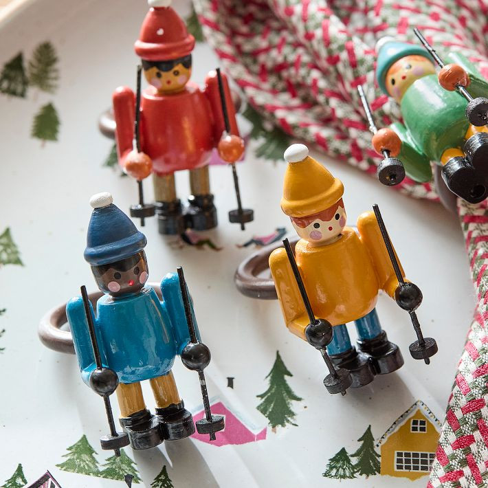Holiday Skiers Wood Napkin Ring Sets | West Elm (US)