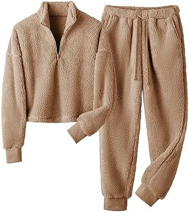 Lianlive Women Fluffy Pajamas Set Winter Warm Fleece Lounge Pjs Set Pullover Pants with Pockets P... | Amazon (US)