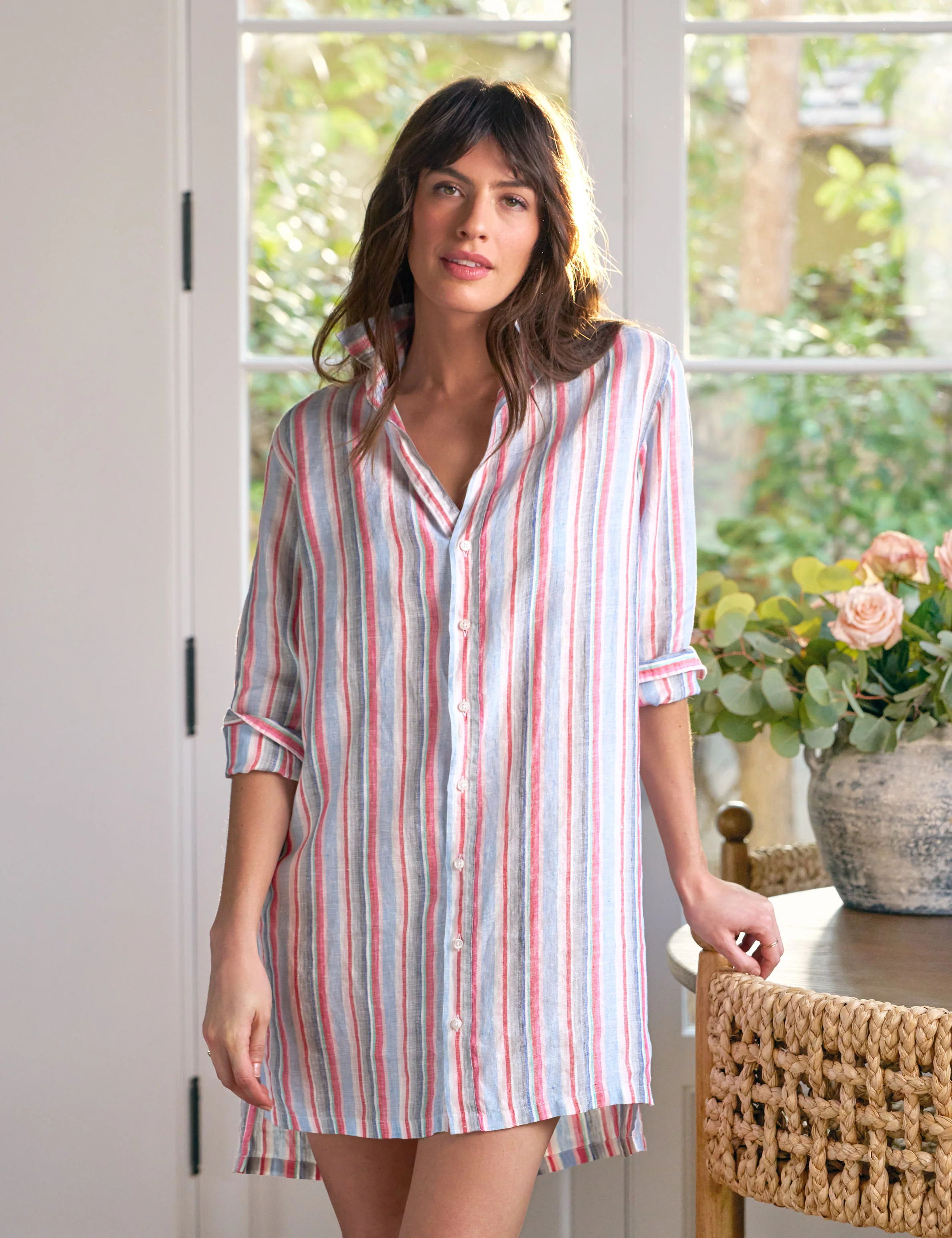 HUNTER Multi Pink and Green Stripe, Italian Classic Linen | Frank & Eileen