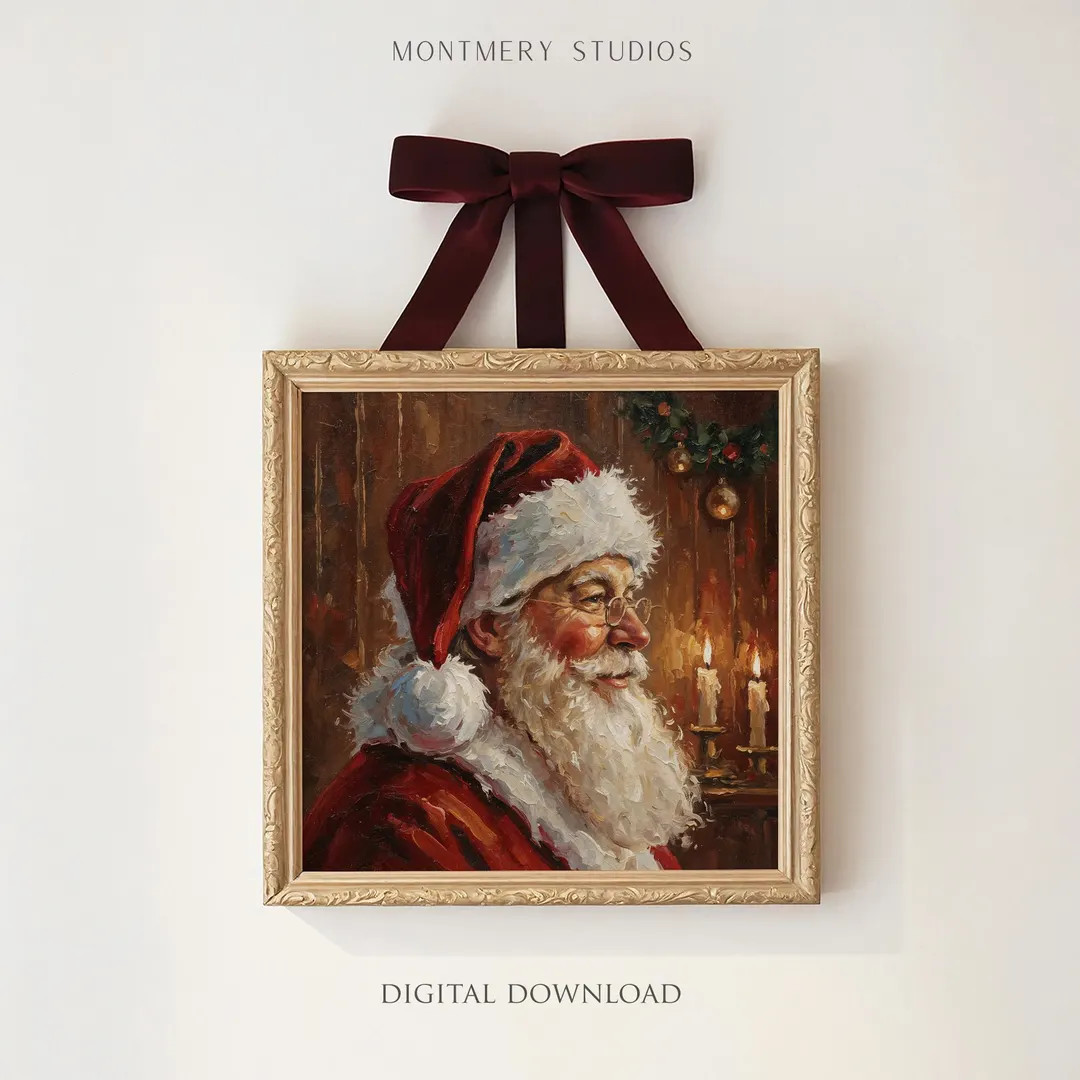 Square Santa Print, Square Christmas Printable, Rustic Santa Wall Art, Cozy Christmas Art, Antiqu... | Etsy (US)