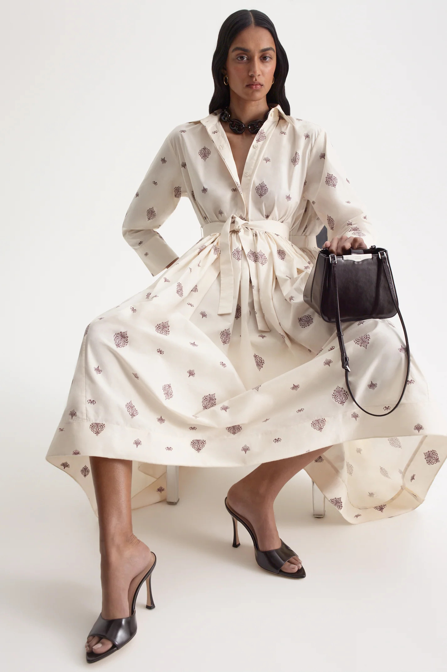 PARACHUTE FOULARD SHIRT DRESS - CREME.CHOCOLATE - Scanlan Theodore | Scanlan Theodore