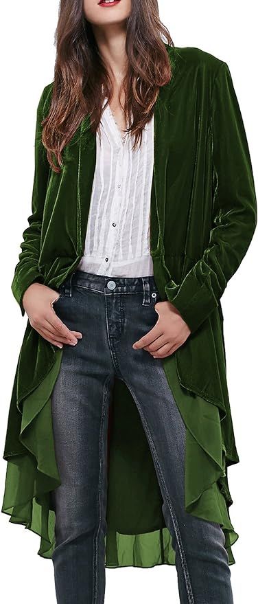 R.Vivimos Womens Ruffled Asymmetric Long Velvet Blazers Coat Casual Jackets | Amazon (US)