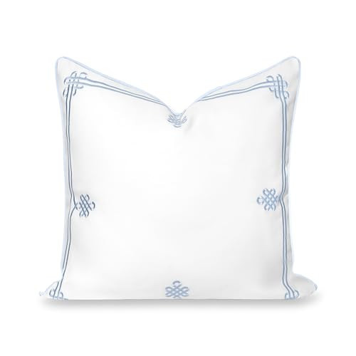 Hofdeco Premium Grandmillennial Coastal Hampton Patio Indoor Outdoor Throw Pillow Cover Only, 22"x22" Water Repellent for Backyard, Couch, Poolside, Baby Blue Embroidered Chinoise Lucky Knots | Amazon (US)