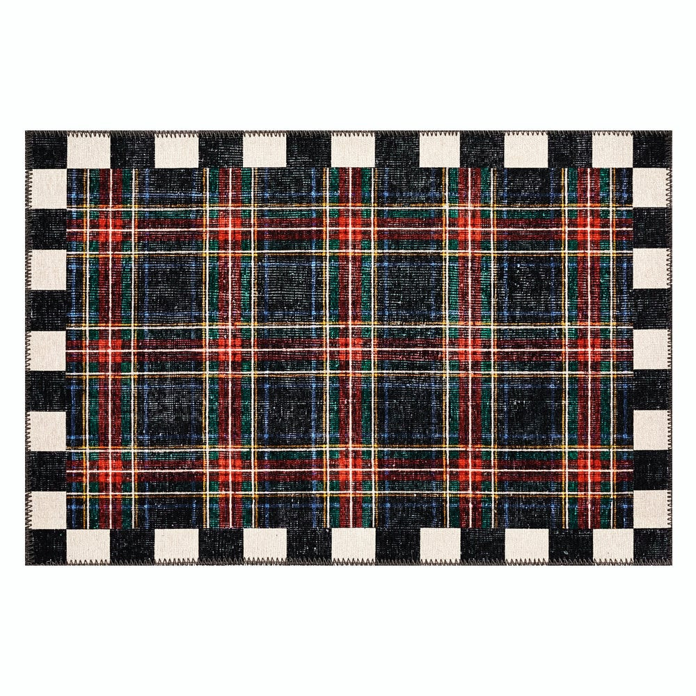 Stewart Tartan Black 2' x 3' Washable Rug | MacKenzie-Childs