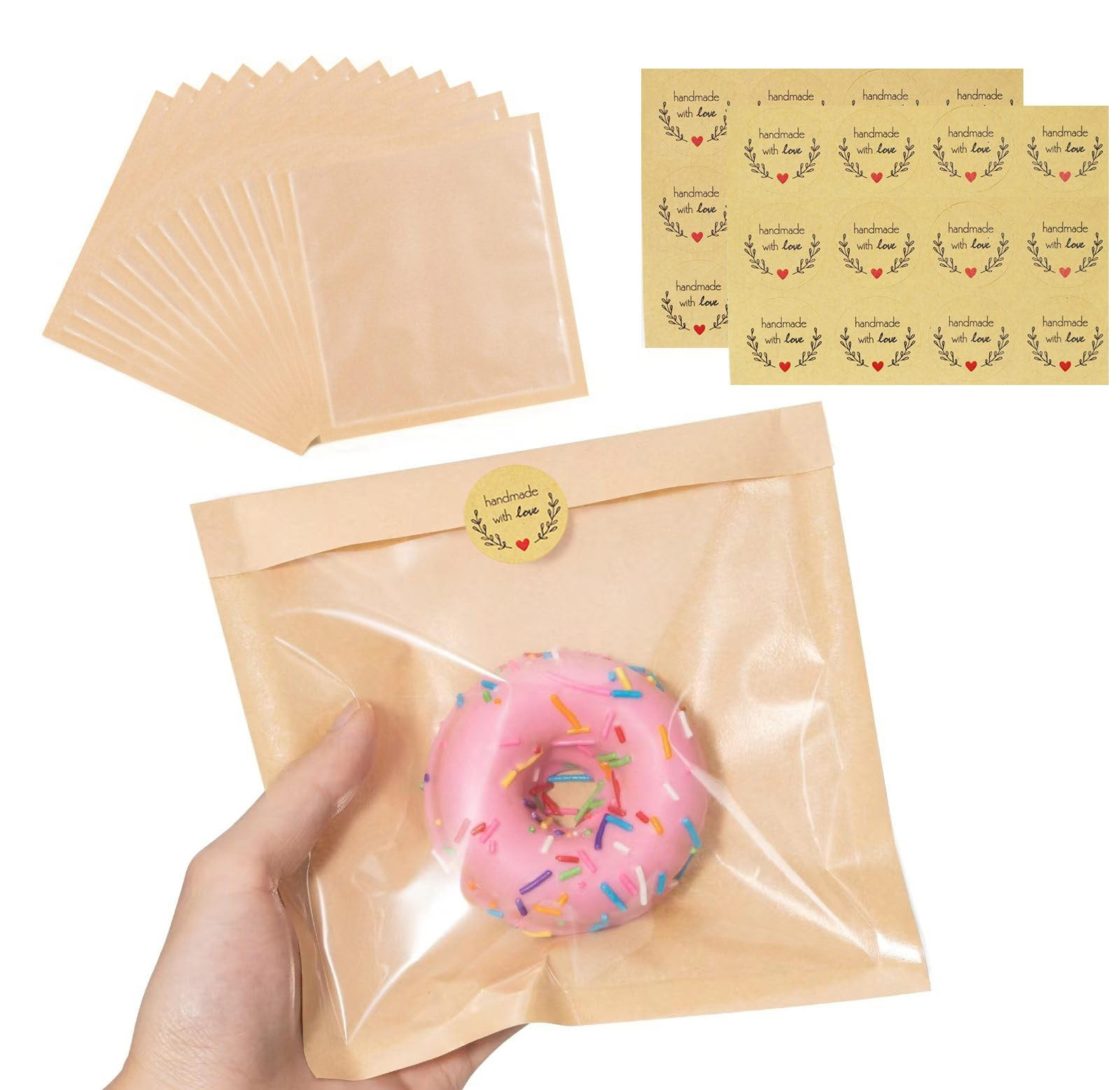 Bakery Bags with Window,7.1x7.5 Inch,50 Pack with Stickers, Grease Resistant, Heat-Sealable, Past... | Amazon (US)