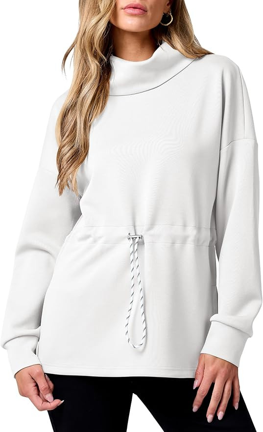 ANRABESS Womens Turtleneck Sweatshirts Drawstring Waist Pullover Tops Loose Fit Long Sleeve Hoodi... | Amazon (US)