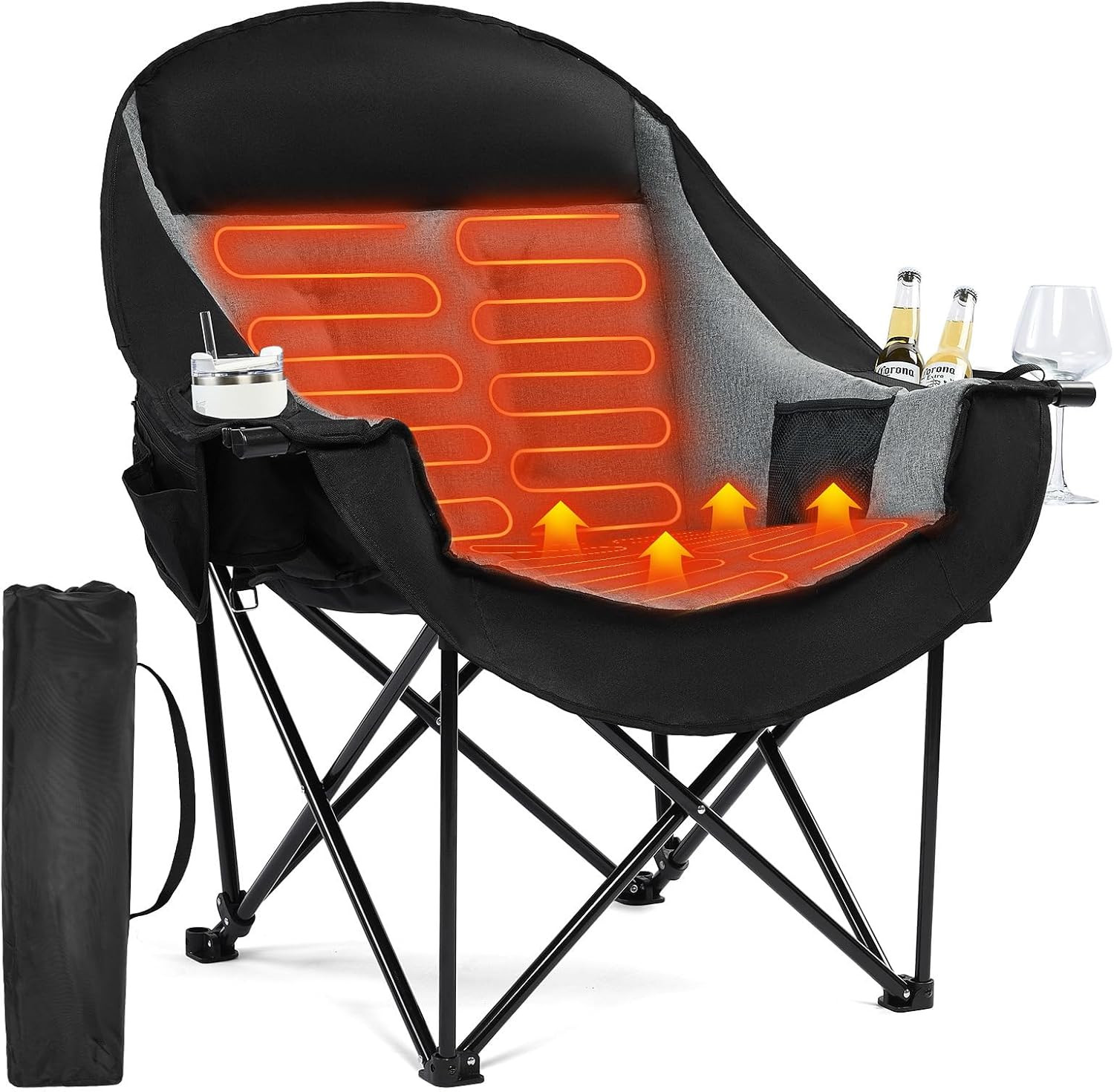 Heated Oversized Camping Chair - Heavy Duty Padded Comfy Warm Outdoor Chair | Amazon (US)